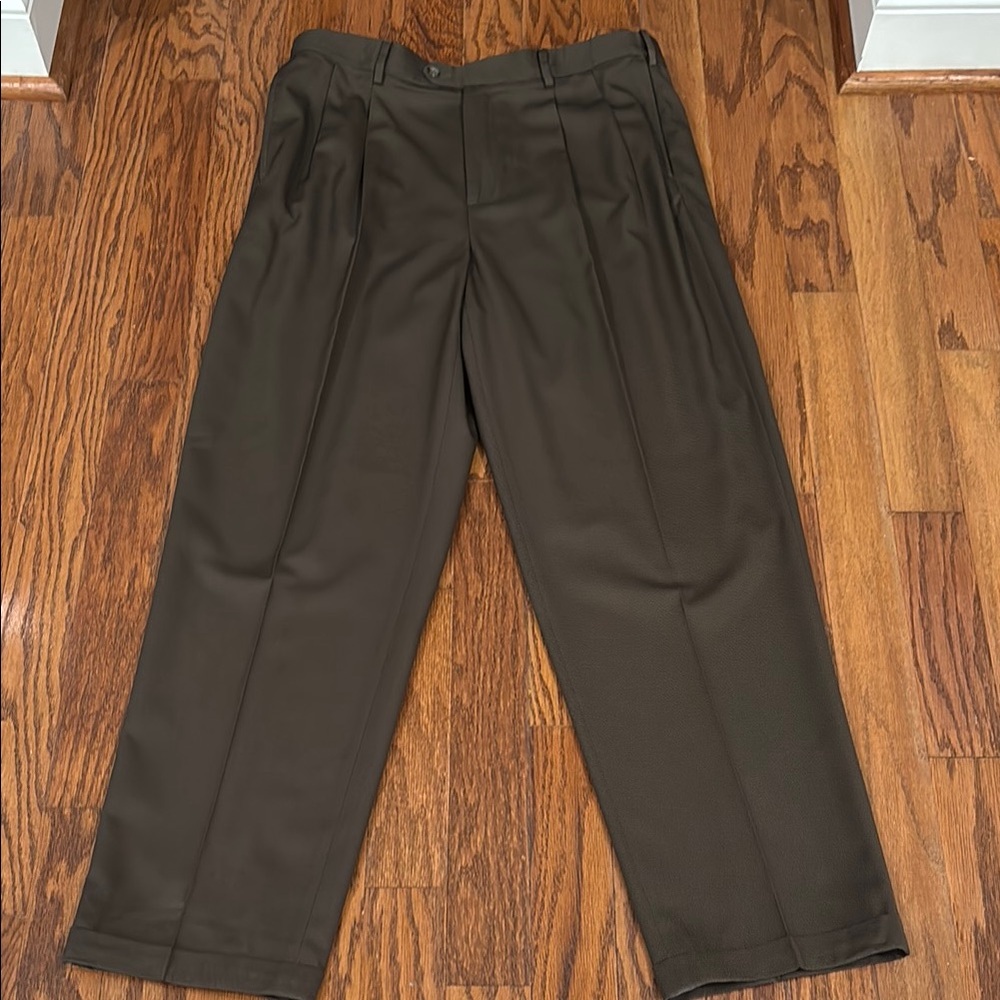 Men's, Savane, Dark Brown Pleated Dress Pants, 38W, 34L
